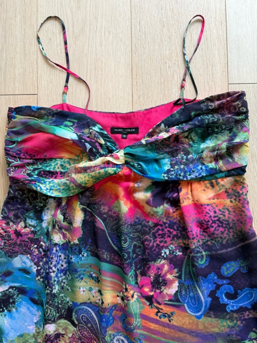 Mario Serrani Multicolor High-Low Dress Abstract Floral Strappy Size 14 Vintage - Picture 5 of 6